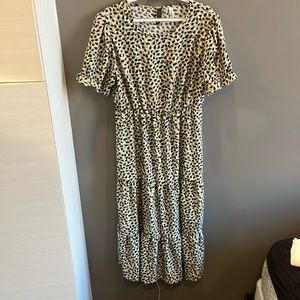 GRECERELLE Women's Summer Casual Loose Crewneck Boho Dress Ruffle Puff Size L